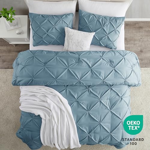Image of Nestl Stone Blue Duvet Cover King Size - Soft Double Brushed Duvet Set with Button Closure & Corner Ties, 3 Piece Luxurious Pinch Pleated Duvet Cover Set 104x90 Inches with 2 Pillow Shams