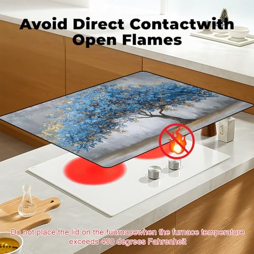 Image of Heat-Resistant Glass Stove Top Cover with Anti-Slip Rubber Coating - 28.5x20.5 Inch Electric Stove Protector, Scratch-Resistant, Expands Counter Space (Blue Tree, 28.5 inchL x 20.5 inchW)