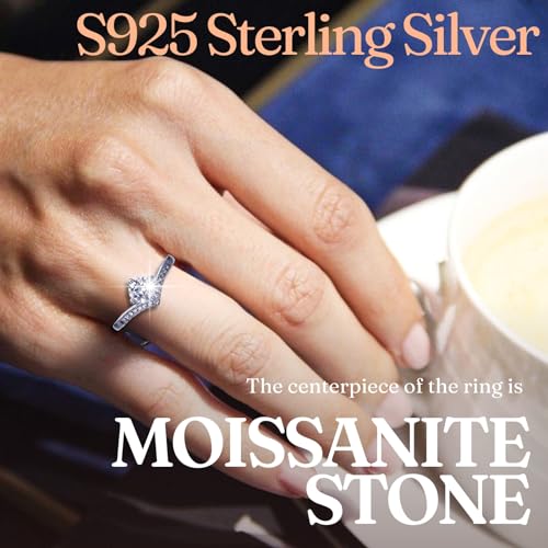 Halukakah Sterling Silver Women's Diamond Ring with 1 Carat Moissanite Stone and Certificate,1.0 ct Elegant Jewelry for Engagements,Celebrations,and Birthdays,Adjustable Size,Gift for Wife,Girlfriend2