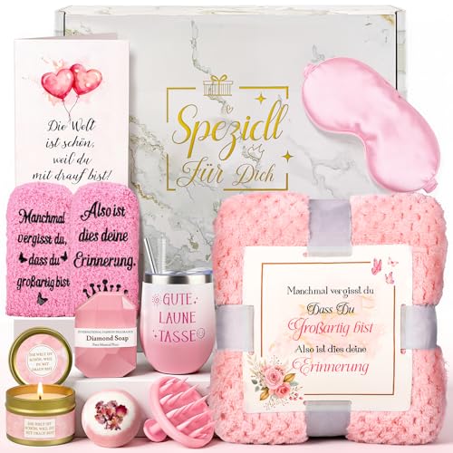 TUZELIYA Geschenke für Frauen Freundin - Geburtstagsgeschenk - Wellness Geschenkset - Gute Besserung & Mutmacher Geschenke - Geschenkideen für Mama, Schwester, Tochter, Kollegin, Tante, Ehefrau - Rosa