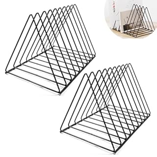 AZKEEGREY 2 Pack Black Record Storage Holder, 9 Slot Metal Vinyl Record Stand Display, Triangle Desktop Magazine File Holder Rackfor Desktop Album Storage, Office & Home