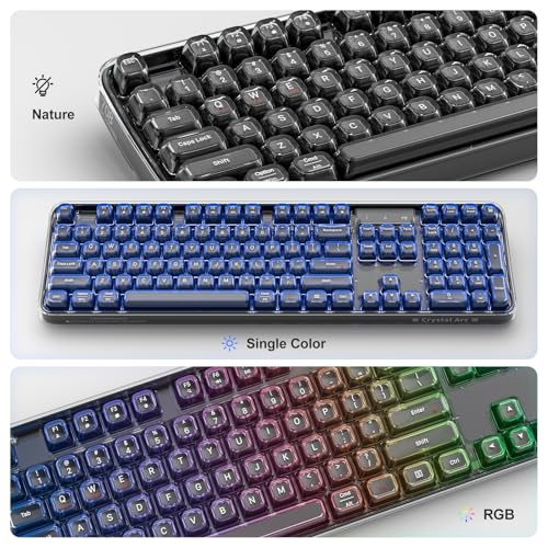 Image of MOFII Tri-Mode Wireless Keyboard, Transparent Full-Size with RGB Backlit, Bluetooth 5.0 /2.4G USB /Wired Gaming Keyboard for Windows Mac PC Laptop, Black - Office & Gamers