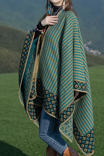 LAI MENG FIVE CATS Women's Fall Winter Shawl Wrap Poncho Cape Coat Sweater Cardigan Open Front3