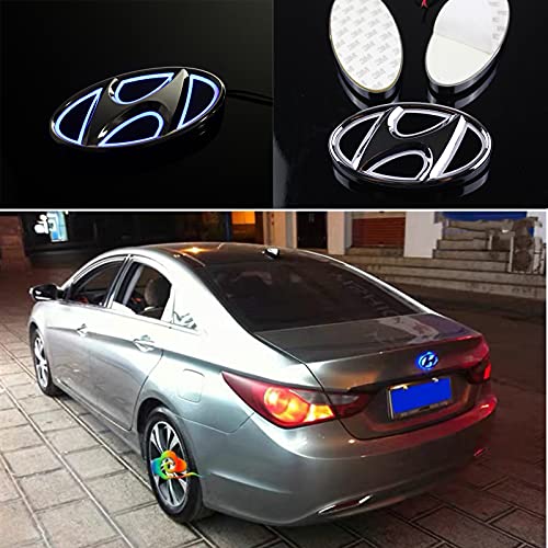 5D Cool Blue LED glow Light 13.0cm X 6.55cm For Hyundai Tailgate Emblem Decal Badge Nameplate for SONATA,SONATA(YF),TUCSON,I30,VERNA,Elantra For ACCENT,Elantra Front emblem etc(Blue)