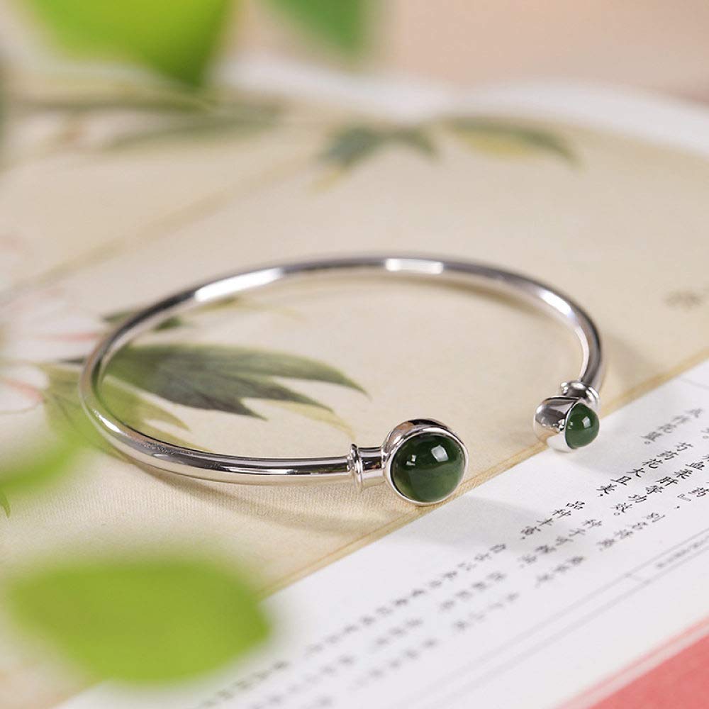 S925 Vintage Pulsera De Plata para Mujeres Hombres Jasper Cordón Redondo Novias Sencillo Y Simple Estilo Chino Personalidad Creativa Encanto Hermoso Regalo