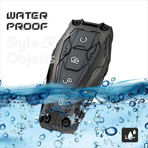Image of STYLEOBJECT Waterproof Premium Luxury New Transformer Series Soft Silicon Car Key Shell with Keychain & Full Protection 3 Button Metal Smart Car Key Cover for BYD Atto 3, Seal & Sealion 7 Black
