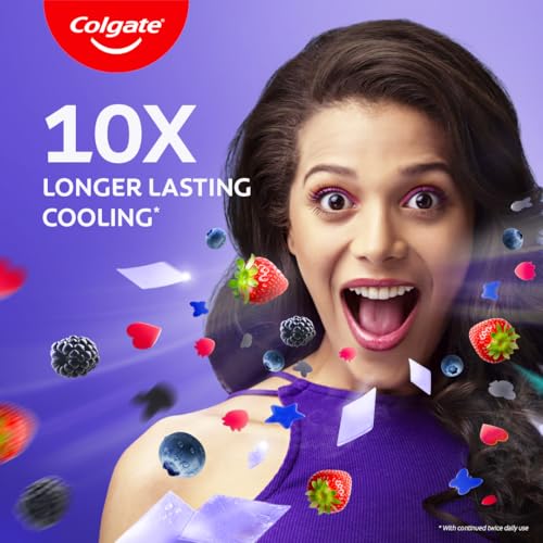 Image of Colgate MaxFresh Berry Magic Fluoride Toothpaste, Berry Flavoured Gel Toothpaste with Ultrafreeze Technology for Intense Freshness, 10x Longer-lasting Cooling 200 gm (Pack of 2 x 100g)