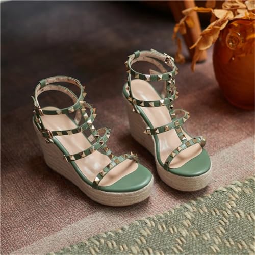 Women Platform High Heels Sandals Open Toe Studded Solid Color Wedges Runway Party Summer Shoes4