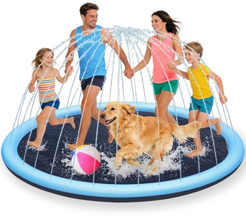 Tappetino Spruzzi Acqua 200CM, Splash Pad Bambini e Cani in PVC Antiscivolo, Tappetino Gioco d'Acqua con Sprinkler Regolabile, Giochi Acqua Giardino Estate