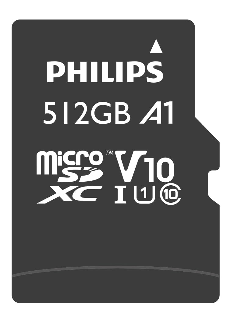 Philips Ultra Speed Carte microSDXC Card 512 Go + Adaptateur SD UHS-I U1, Vitesse de Lecture jusqu'à 80 Mo/s, A1 Fast App Performance, V10, Carte mémoire pour Smartphones, Tablette, PC, vidéo Full HD