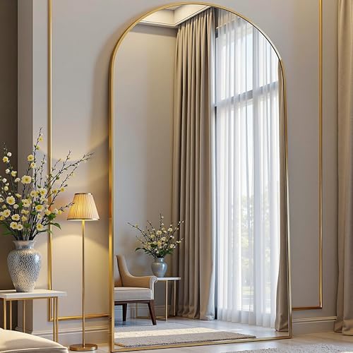 Image of Prywot Arched Full Length Mirror, 76 inchx34 inch Free Standing Floor Mirror, Gold