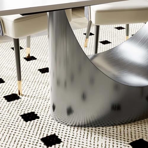 POVISON 94" Hobart Modern Dining Table for 8-10, Matte White Rectangle Dining Table, Sintered Stone Dining Tabletop with U-Shape Carbon Steel Pedestal (Table Only) - Image 7