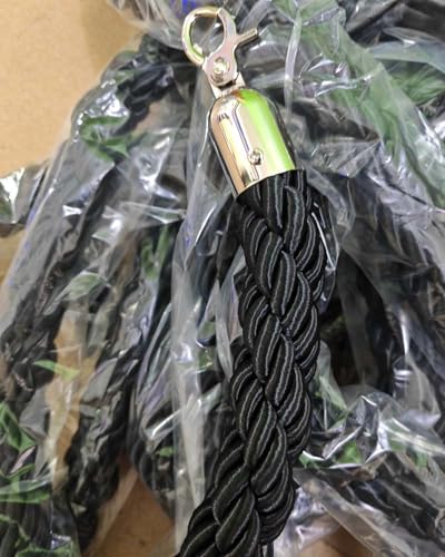 2 PCS Black Velvet Stanchion Ropes, Twisted Nylon Velvet Rope with Polished Metal Hooks, Event/Wedding/Hotel/Bank Queue Barrier Rope Crowd Control(Silver Hook,1.8m/6ft)