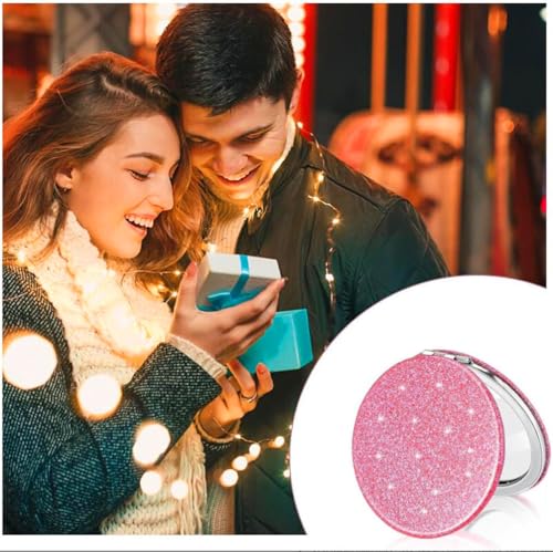 Cute Pink Compact Mirror for Women,Small Magnifying Travel Mirror with Glitter,Portable 2 x 1x Magnification Folding Pocket Makeup Mirror Cosmetic Mirror for Gift Travel Essentials - Image 4