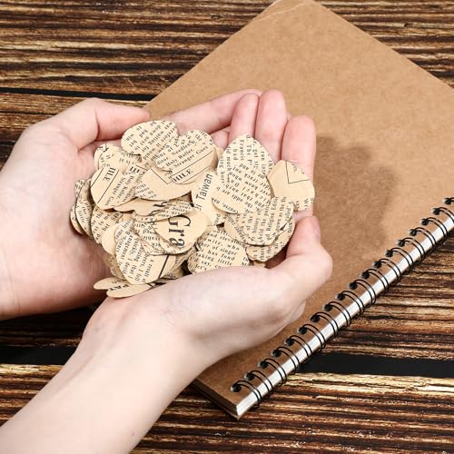 Image of Marspark 1200 Pcs Book Page Heart Confetti 1 Inch Vintage Newspaper Wedding Table Confetti Novelty Party Decorations for Book Themed Party Decor Birthday Photo Prop Bridal Shower(Khaki)