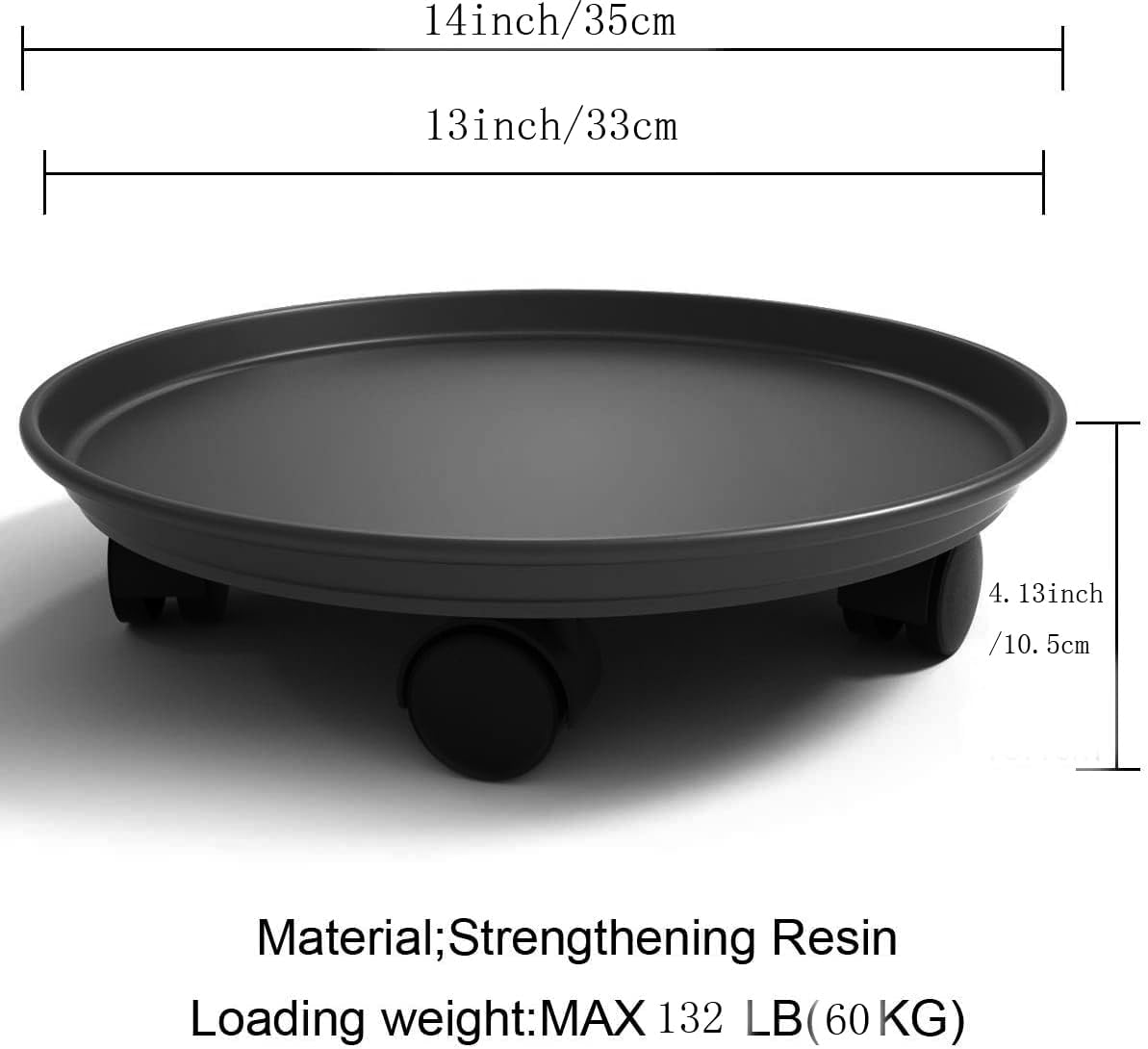 2 Pack Plant Caddy with Wheels,Round Potted Rolling Plant Stand with Wheels Heavy Duty Flower Pot Rack on Rollers Dolly Trolley Saucer Tray Pallet with Universal Wheels (14inch, Black)