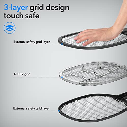Image of Electric Fly Swatter Racket & Mosquito Zapper 4000v 2 in 1 USB Rechargeable Bug Zapper Mosquito Swatter for Indoor and Outdoor