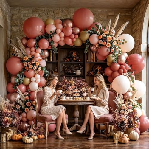 Image of Dusty Pink Brown Balloon Garland Nude Tan Pink Rose Gold Double Stuffed Dusty Rose Mauve Blush Beige Balloon Arch Kit for Baby Shower Birthday Bridal Wedding Graduation Party Decorations