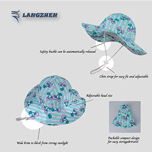 Langzhen Upf Beach Sun Protection Hat For Baby Girls Adjustable Toddler Kids Hat Wide Brim Summer Outdoor Hat With Chin Strap(Cherries, S: 6M-12M (48Cm /18.9")) #TOP4
