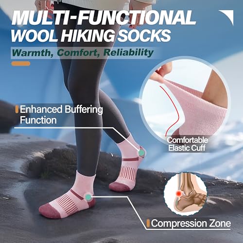 Image of 6 Pairs Merino Wool Ankle Running Hiking Socks Compression Support Breathable Thick Cushion No Show Socks for Women Men