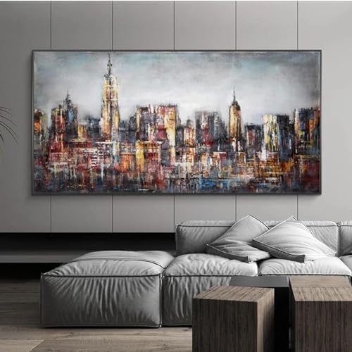 Peinture abstraite paysage urbain dsdsgog toile 60x120cm avec cadre interne pour salon