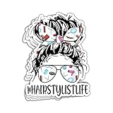 SODAVA Calcomanías para estilista, diseño de moño desordenado, con texto en inglés 'Life Mom', para estilista, Día Nacional, Día del Peluquero, Regalos de agradecimiento, decoración gráfica para