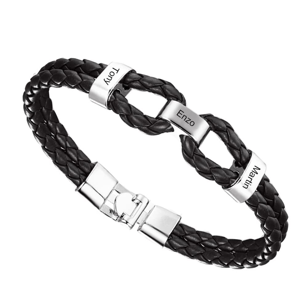 Yitoes Pulsera Personalizado para Hombre con Nombres Grabado Pulsera de Cuero Regalo para el Día del Padre Navidad