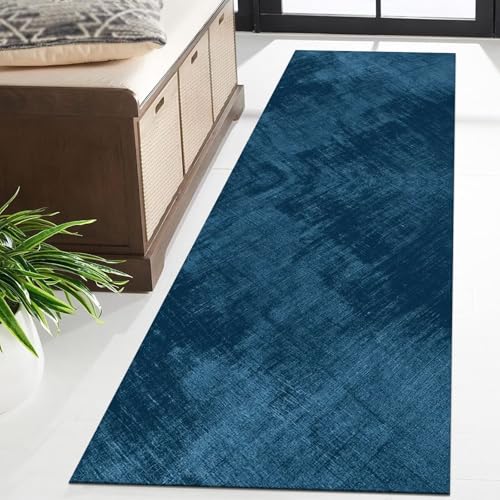 Tapis de couloir bleu 70x500 cm abstrait lavable et antidérapant - 3
