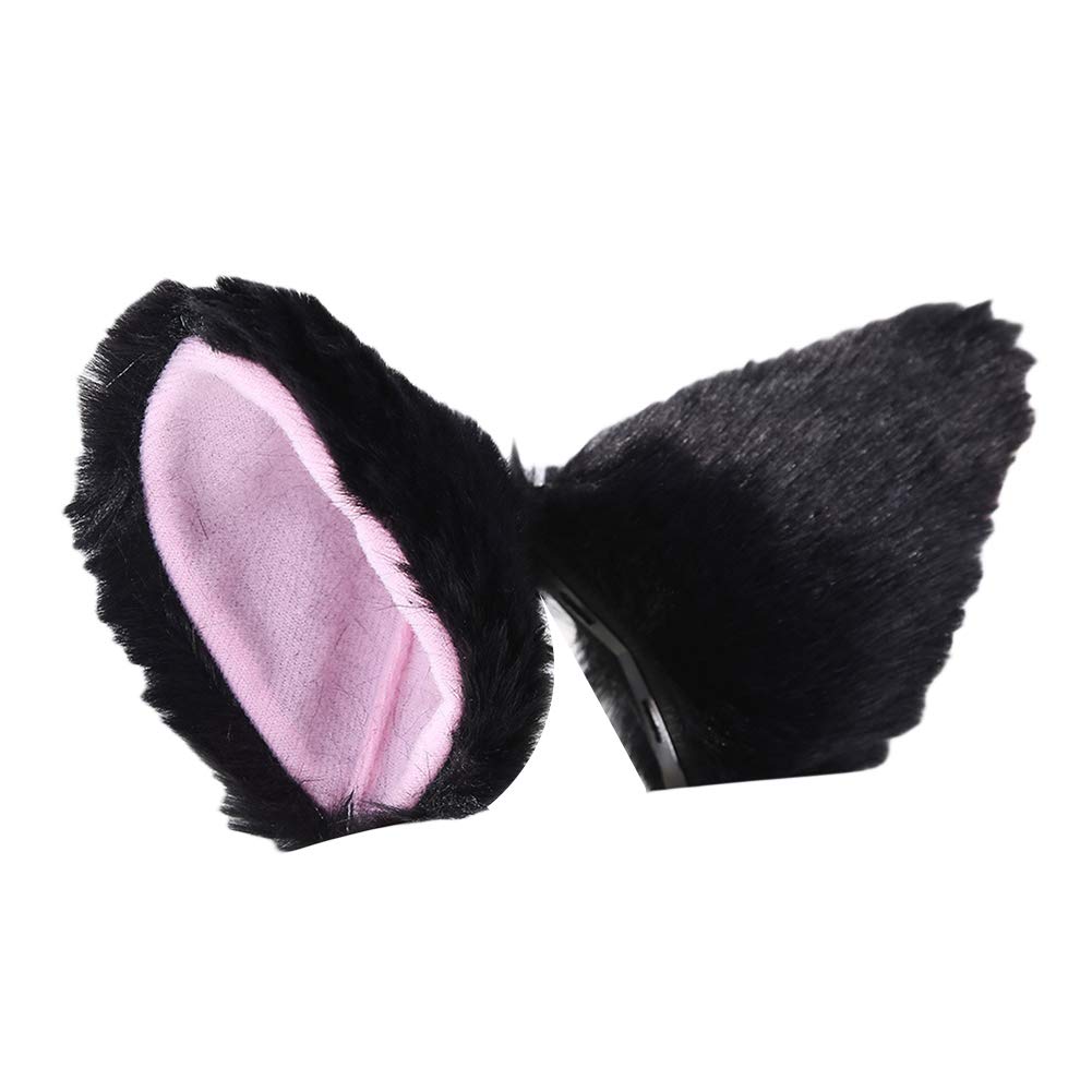 osmanthusFrag 1Pair Fox Cats Ear Shape Furry Girls Warm Hair Clip Hairpin Cosplay Costume Photo Props Headwear Black Pink Inner