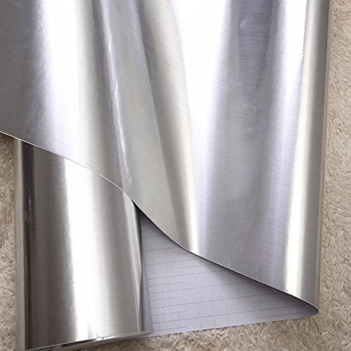 Teemall Self Adhesive Metal Look Film Vinyl Waterproof Anti Greasy Counter Top Peel Stick Metallic Gloss Shelf Liner For Kitchen Cabinet 15.6Inch By 79Inch #TOP3