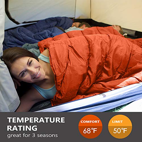 Pacific Pass Saco de dormir sintético 50F com saco de compressão - Tamanho adulto - Laranja
