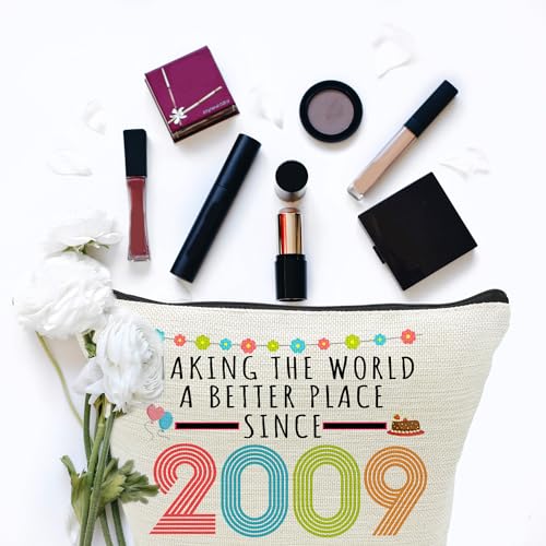 16th Birthday Gifts for Girls, Funny 16 Year Old Gift Makeup Bag, 2009 16th Birthday Makeup Bags for Her, Teens, Sister, Daughter, Niece, Granddaughter, Making The World a Better Place Since 20094