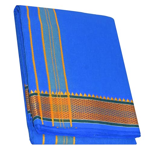 Image of TUNI MANI Men's Panchakacham Dhoti with Angavasthram with Zari Border, Cotton, Size: 9 X 5 (4.0mtr Dhoti, 2.25mtr Towel)