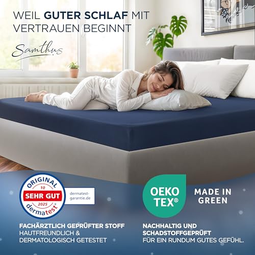 Samthus Jersey Spannbettlaken 160x200cm Oeko-Tex Made In Green Marine Blau – Ansicht 7