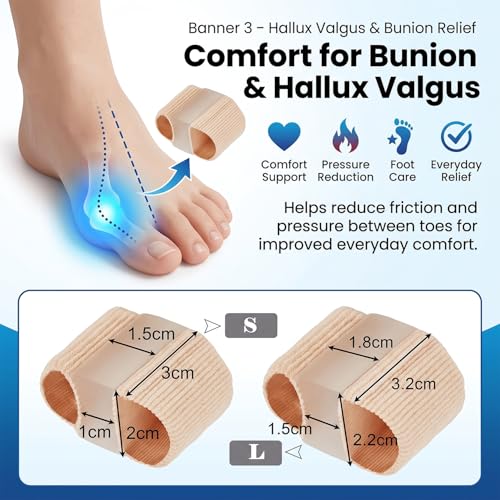 Image of Bunion Corrector & Toe Separators for Men and Women - Dual Size (S+L) Gel Toe Straightener with 2 Loops for Overlapping Toes, Hammer Toe & Hallux Valgus Pain Relief (Pack of 2)