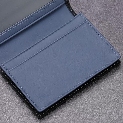 Image of HISCOW Full Grain Leather Business Card Holder Case | Minimalist EDC wallet, gusset holds 25 cards, ID window, fits folded bills, bifold profile, premium gifts for men & women