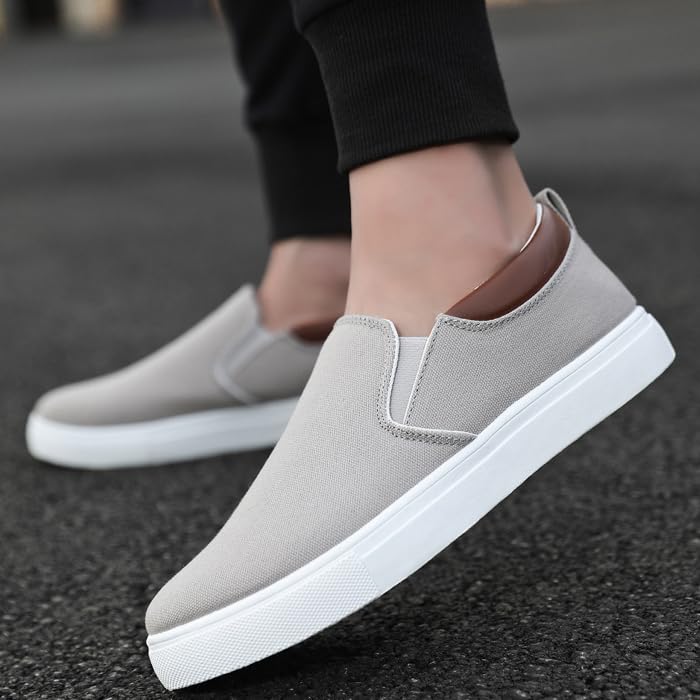 RZDYSQ Mens Slip on Shoes, Casual Canvas Shoes, Men Canvas Low top Shoes, Fashion Shoes with Comfortable and Breathable (Grey,US-10.5/11)2