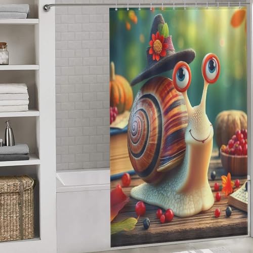 Rideau de douche escargots en polyester 140x183 cm avec 12 crochets - 2