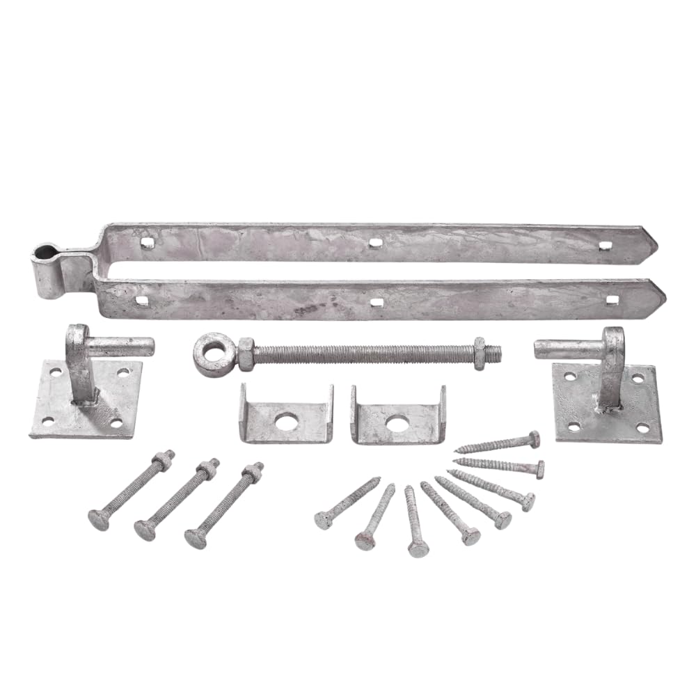 Adjustable Field Gate Hinge Set – 12", 18" or 24" Band Hinges | Galvanised Steel | 100mm x 100mm Hooks on Plate | Fits 3" Gates | Heavy Duty with Fixings | Farm & Field Gate Hardware (18" (450mm))