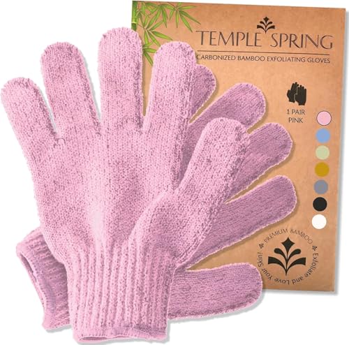 Temple Spring Guante Exfoliante Corporal, Exfoliante Cuerpo Esponja, Guante Autobronceador, Bambú Manoplas Baño, Exfoliating Glove – Rosa