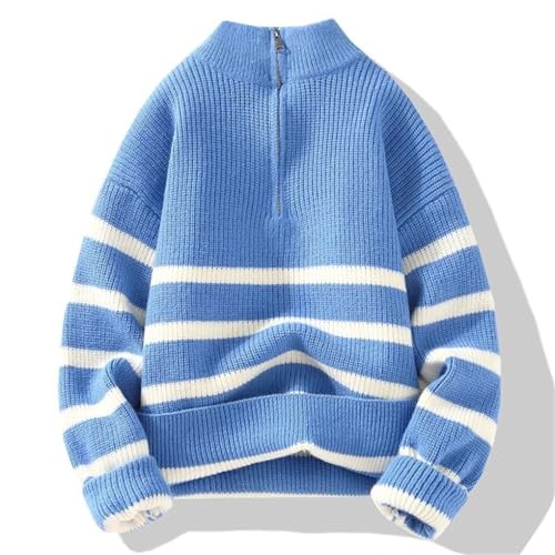Men's Chic Handsome Zippers Sweater Warm Men Stripe Pattern Stand Collar Size Age Reduction Sweater2