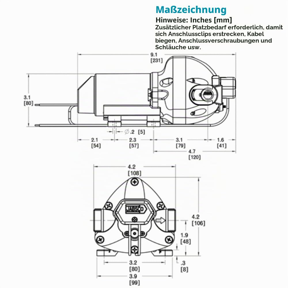 Jabsco 31395-4012-3A ParMax3 Süßwasserpumpe, 12 V, 3 GPM, 40 PSI Abschaltung