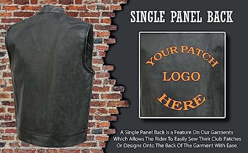 ELM3910 Men's Black Motorcycle Leather Riders Club Style Vest w/Dual Closure4