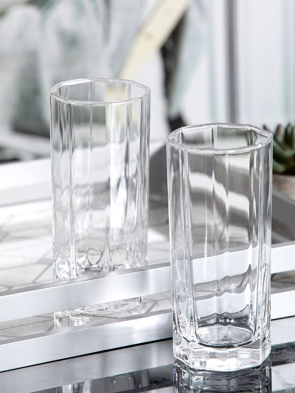 NVRA Premium Juice/Water Glass Set of 6 | 300ml Classic Highball Tumbler | Glasses for Drinking Juice, Milkshake, Beer, Cocktail, Coke, Lassi, Soda (Hexagonal, 6) 1