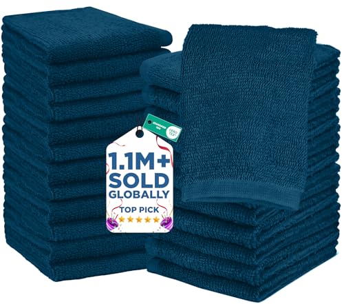 Image of DAN RIVER 24 Pack Wash Cloths for Showering [12x12] - 100% Cotton Washcloths Premium Quality Flannel Face Cloths for Bathroom, Highly Absorbent and Soft Feel Wash Clothes, Blue Opal