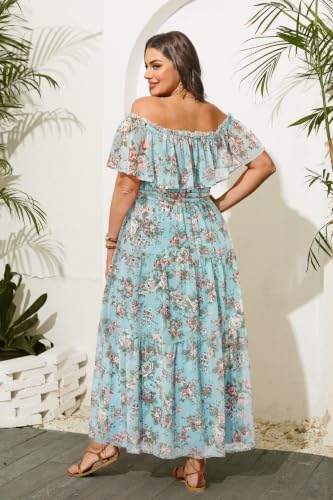 Image of Plus Size Chiffon Off The Shoulder Maxi Long Floral Summer Casual Beach Boho Sundress Women 2024