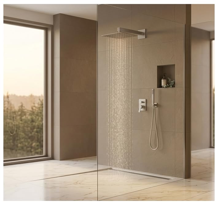 Image of ALTURAS Stainless Steel Square Overhead Shower Rain Shower Head for Bathroom With Arm (4inch shower with 9inch arm)