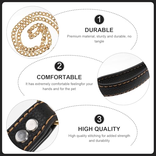 iplusmile Hundeleine Golden Metal, Goldenes Edelstahl Kettenhalsband, Goldkettenleine für große, Hunde Leine Chain mit Ledergriff Haustierleinenkette