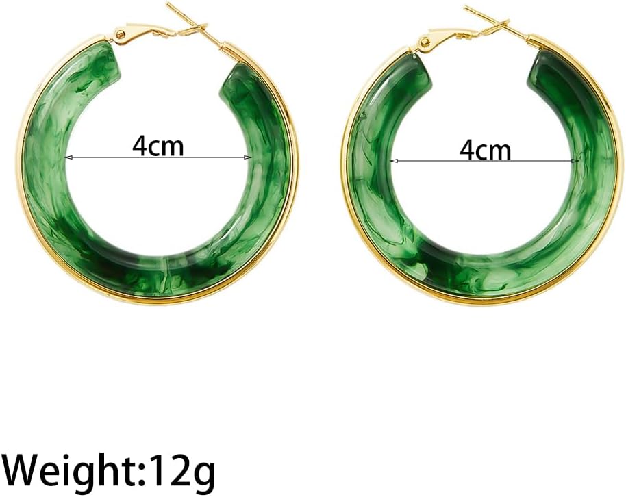 Acrylic Hoop Earrings for Women Dainty Green Resin Circle Earrings Hypoallergenic Large 40MM Post Statement Earrings Trendy Birthday Jewelry Presents - Image 3