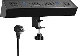 Desk Clamp Power Strip with 20W USB C,USB Total 40W Desk Edge Power Strip,4 Wide Spaced Tamper Resistant AC Outlets,2 USB-C,4 USB-A,6ft Flat Plug Cord,Fit 2.1" Tabletop Edge